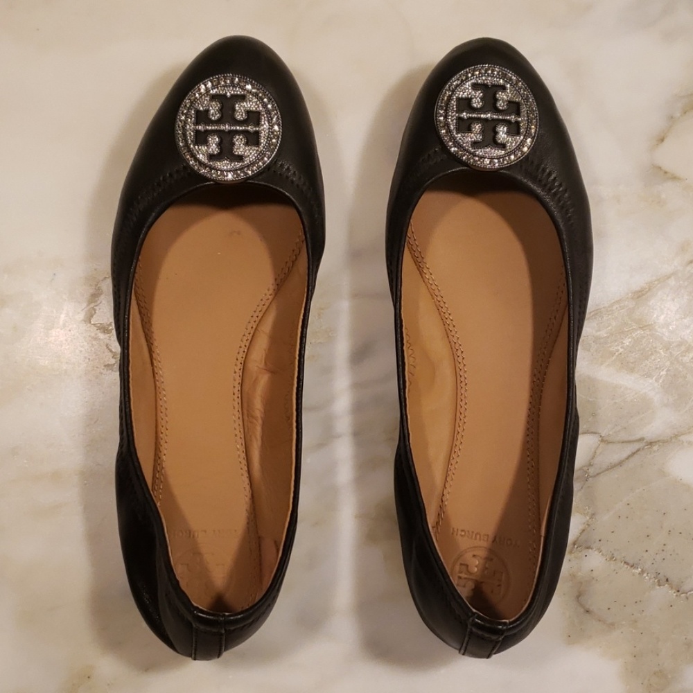 Tory Burch Liana Leather Ballet Flats 8M Black - Picture 2 of 3